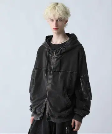 HARE 피그먼트 더블 포켓 ZIP 후드티