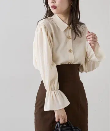 변형 단추 캔디 슬리브 셔츠 블라우스