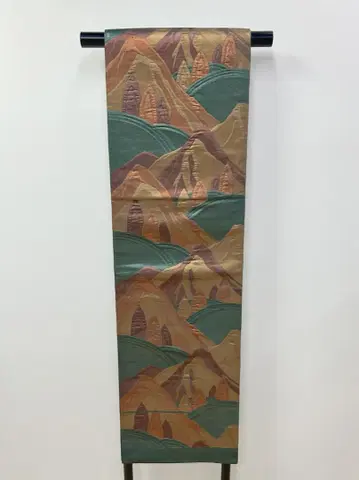 후쿠로 오비 순수 실크 샤레 오비 호몬기 짙은 녹색에 산