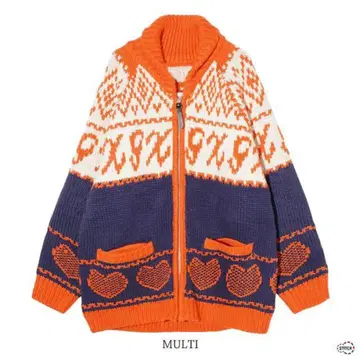 X-girl LOGO PATTERN NORDIC CARDIGAN