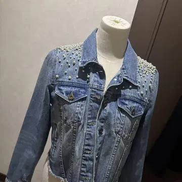 펄 장식 데님 자켓 데님 가을 상품 아우터 펄 다수