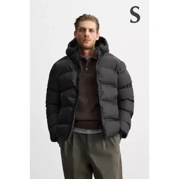 ZARA 자라 남성용 S 다운 자켓 블랙 후드
