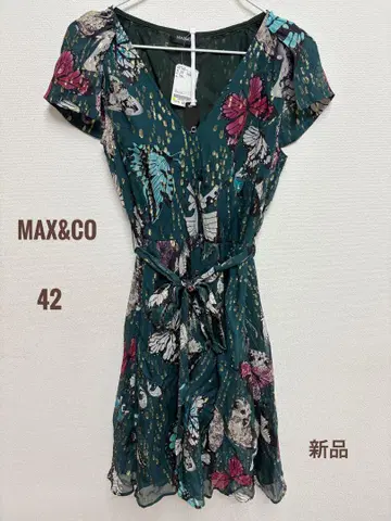 택 포함 새상품 [ MAX&CO ] 버터플라이 실크 원피스 그린 42