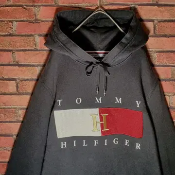 타미힐피거 자수 로고 후드티 후디 블랙 빅 루즈 XL