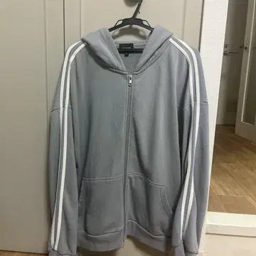 사이드 라인 더블 지퍼 후드티 그레이