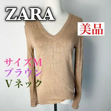 c638 새상품급 ZARA 브라운 V넥 니트 M 얇은 소재 심플