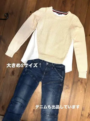 TOMMY HILFIGER 베이지 콤비 소재 긴팔 니트 빅 사이즈 S
