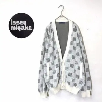 펜 태그 Issey Miyake 남성용 가디건 그레이 체크 무늬
