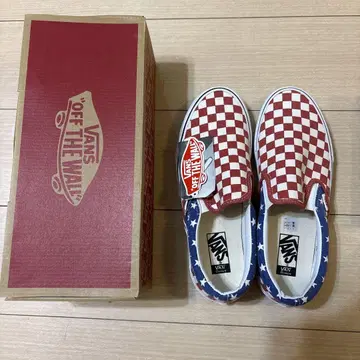 VANS 슬립온 레드 체크/블루 스타