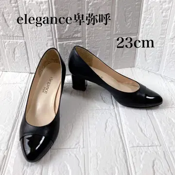 elegance 히미코 펌프스 가죽 에나멜 와이드 힐 블랙 바이컬러