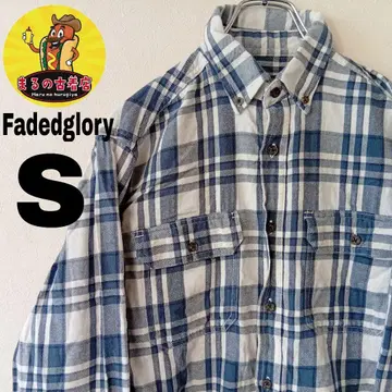 USA 구제 의류 Fadedglory 플란넬 셔츠 S 블루 화이트 체크