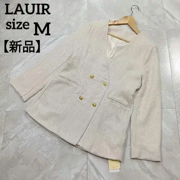 새상품 ] 라우어 LAUIR 트위드 노카라 자켓 골드 버튼 더블 M
