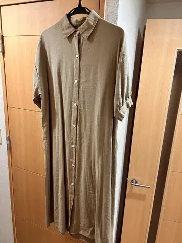 베이지 반팔 롱 원피스