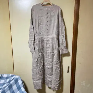 미사용 네스트로브 블랙 린넨 밴드 카라 원피스