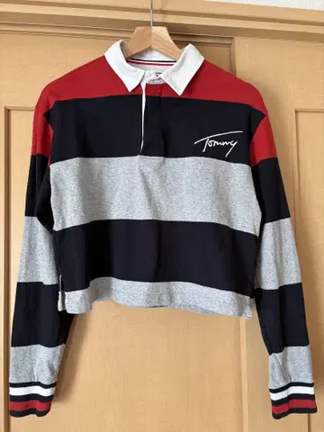 Tommy jeans 보더 크롭 피케 셔츠