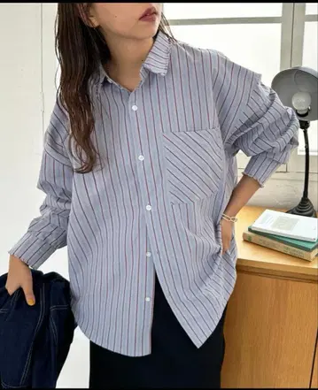 디스코트 랜덤 스트라이프 플랜지 오버 셔츠