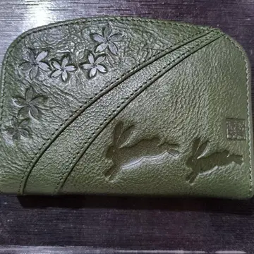 토끼와 꽃 엠보싱 가공 접이식 지갑 그린