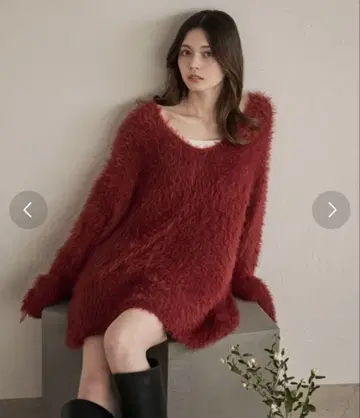 fupel 라메 샤기 백리본 루즈 니트
