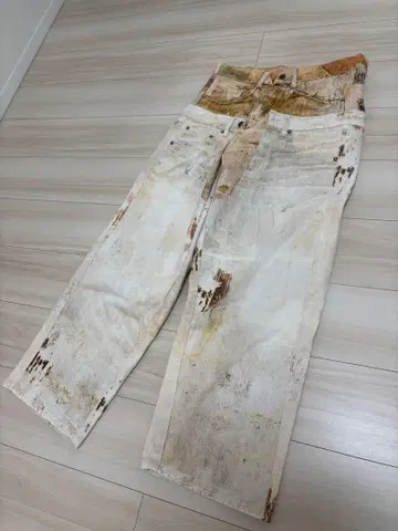 더블 허리 프린트 데님