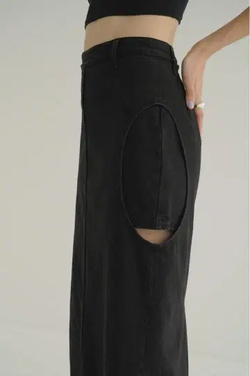 [ CLANE ] 서클컷 레이어드 데님 스커트/블랙/size0