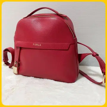 미사용급 FURLA 현행 로고 파이퍼 백팩 빨간색 가죽 백 훌라