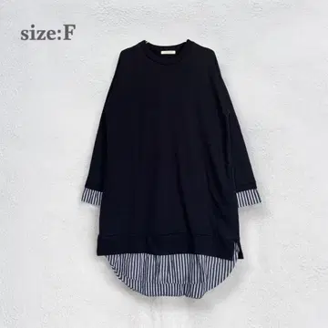 롱 원피스 맨투맨 레이어드 긴팔 가을/겨울 네이비 캐주얼 F