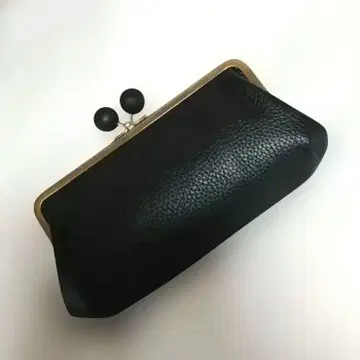 모자 가마구치 지갑 (18cm) 블랙 가죽 검은 구슬 가마구치 앤틱 골드