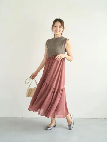 COHINA 시어 도킹 티어드 원피스 short