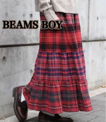 BEAMS BOY / 플란넬 타탄 티어드 롱 스커트 레어