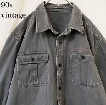 90s 빈티지 L/S 코튼 두꺼운 워크 셔츠 흐릿한 그레이