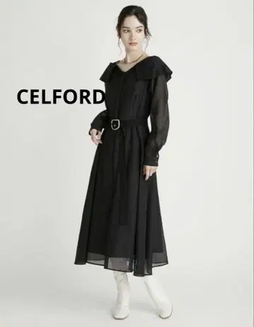 셀포드 CELFORD 긴팔 시스루 원피스 벨트 포함 38
