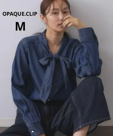 OPAQUE.CLIP 셀룰로오스 혼방 데님 보타이 블라우스