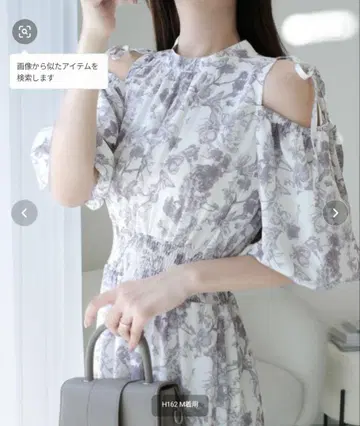 mily bilet 어깨 트임 리본 2 WAY 꽃무늬 벌룬 소매 원피스