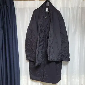 블랙 버튼 롱 다운 자켓