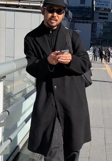 유니클로+J 블랙 체스터 코트 울 혼방