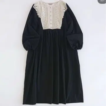 사만사 모스모스 긴팔 배색 레이스 원피스