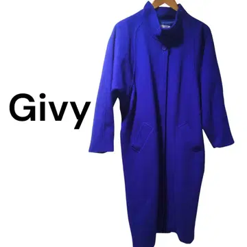 Givy 롱 코트 로얄 블루 스탠 칼라 울 히요쿠 버튼