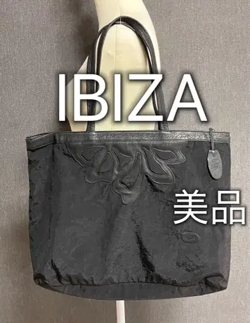 IBIZA 이비사 토트백 나일론 가죽 꽃무늬 블랙 새상품급