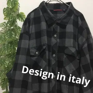 3XL 블랙 그레이 체크 플란넬 셔츠 Design in italy