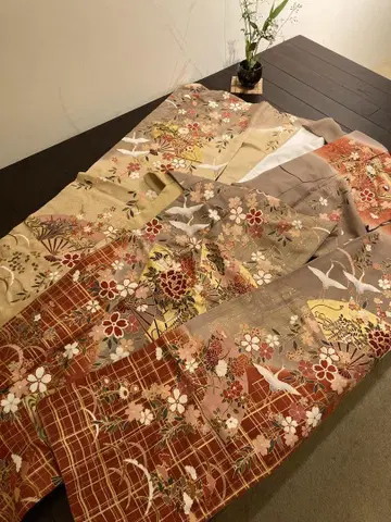 타카시마야 후리소데 꽃무늬 학 무늬 베이지 브라운