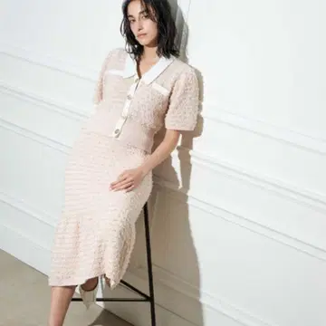 셀포드 자카드 니트 셋업 핑크