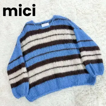 [ 미사용급 ] mici 모헤어 니트 보더 블루 오버 사이즈