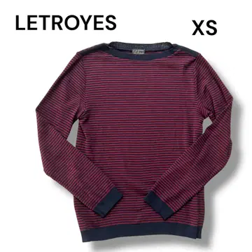LETROYES 보르도/네이비 스트라이프 니트 XS 얇은 소재 울