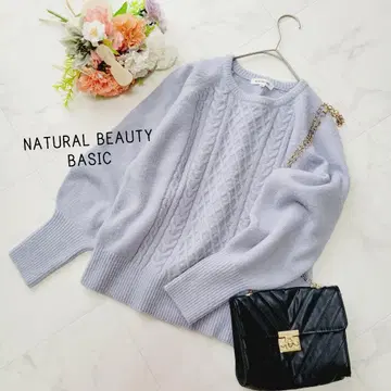 NATURAL BEAUTY BASIC* 블루 케이블 니트 풀오버