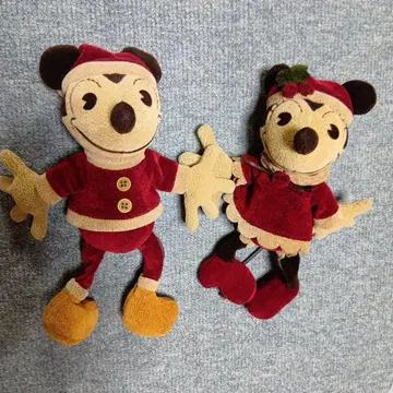 도쿄 디즈니랜드 Xmas 앤티크 미키 미니 봉제 인형 페어