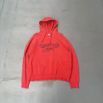 90s Reebok 로고 자수 페이드 빨간색 풀오버 후드티 남성용