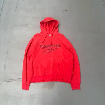 90s Reebok 로고 자수 페이드 빨간색 풀오버 후드티 남성용