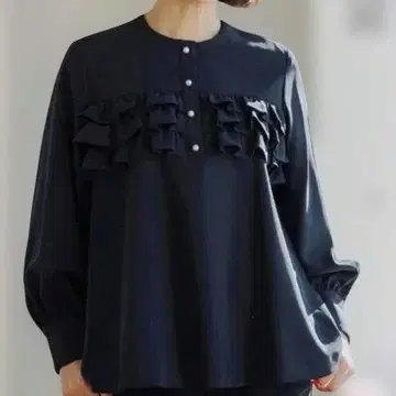 SONO 네이비 미니 티어드 프릴 블라우스 여성용