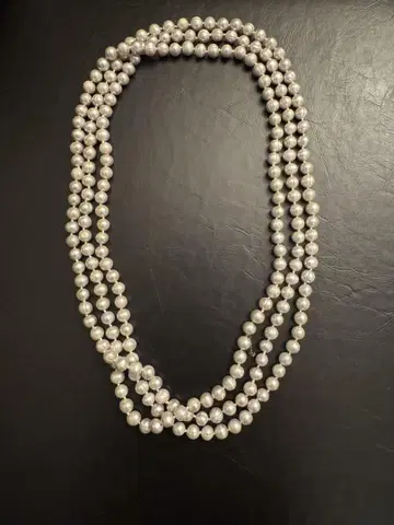 연보라색, 담수 진주 3줄 목걸이 약 100cm