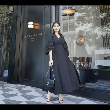 noble L'AUBE BLANC 후쿠레 자카드 원피스 36 블랙